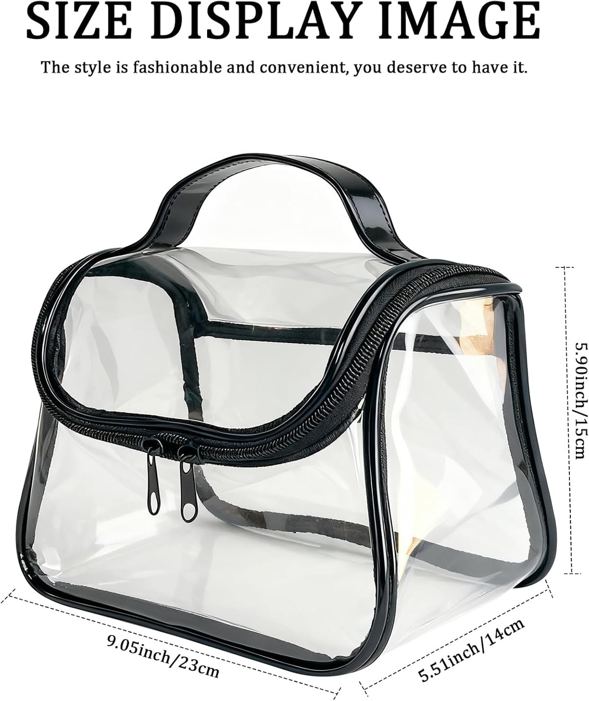 Heavy Duty Clear Travel Makeup Bag, 9.05 x 5.9 x 5.51 inches, Transparent Waterproof Toiletry Organizer with Handle PVC Cosmetic Wash Bath Storage Bag (Clear)