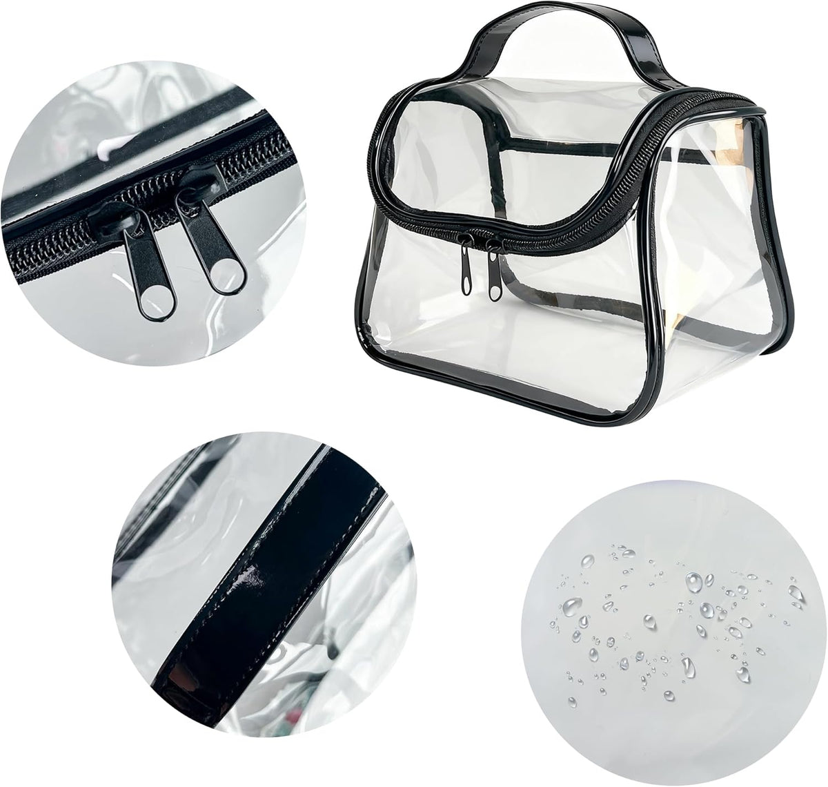 Heavy Duty Clear Travel Makeup Bag, 9.05 x 5.9 x 5.51 inches, Transparent Waterproof Toiletry Organizer with Handle PVC Cosmetic Wash Bath Storage Bag (Clear)