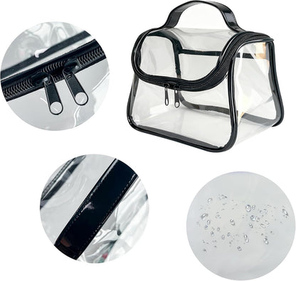 Heavy Duty Clear Travel Makeup Bag, 9.05 x 5.9 x 5.51 inches, Transparent Waterproof Toiletry Organizer with Handle PVC Cosmetic Wash Bath Storage Bag (Clear)