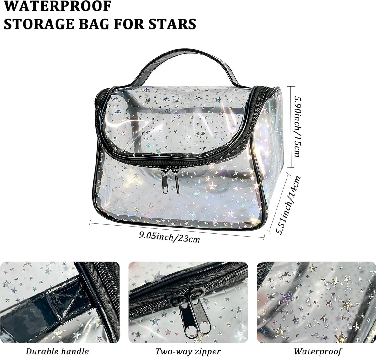 Heavy Duty Clear Travel Makeup Bag, 9.05 x 5.9 x 5.51 inches, Transparent Waterproof Toiletry Organizer with Handle PVC Cosmetic Wash Bath Storage Bag (Clear)