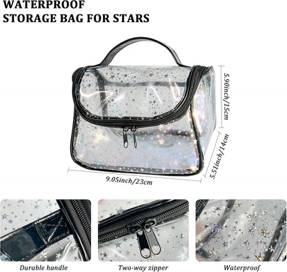 Heavy Duty Clear Travel Makeup Bag, 9.05 x 5.9 x 5.51 inches, Transparent Waterproof Toiletry Organizer with Handle PVC Cosmetic Wash Bath Storage Bag (Clear)