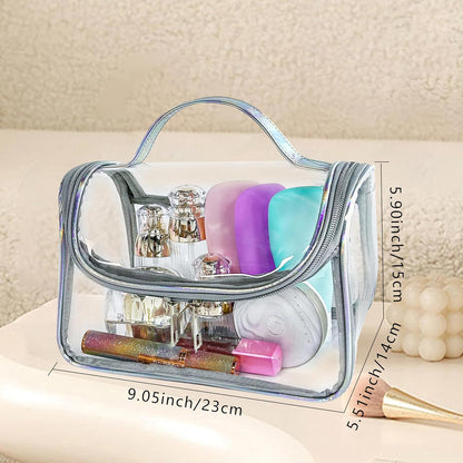 Heavy Duty Clear Travel Makeup Bag, 9.05 x 5.9 x 5.51 inches, Transparent Waterproof Toiletry Organizer with Handle PVC Cosmetic Wash Bath Storage Bag (Clear)