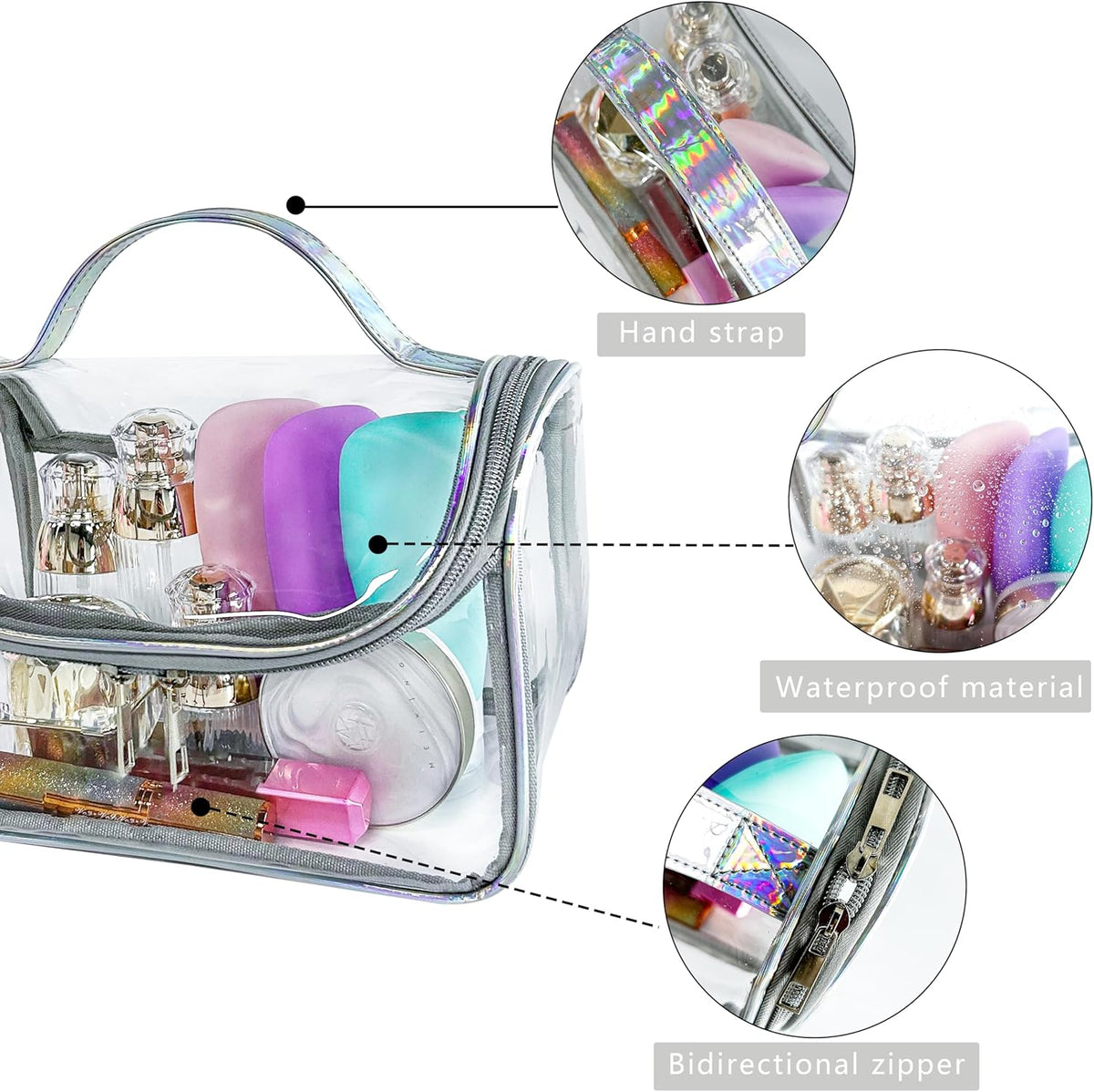 Heavy Duty Clear Travel Makeup Bag, 9.05 x 5.9 x 5.51 inches, Transparent Waterproof Toiletry Organizer with Handle PVC Cosmetic Wash Bath Storage Bag (Clear)