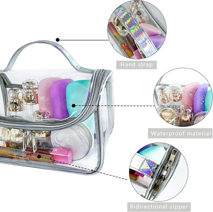 Heavy Duty Clear Travel Makeup Bag, 9.05 x 5.9 x 5.51 inches, Transparent Waterproof Toiletry Organizer with Handle PVC Cosmetic Wash Bath Storage Bag (Clear)