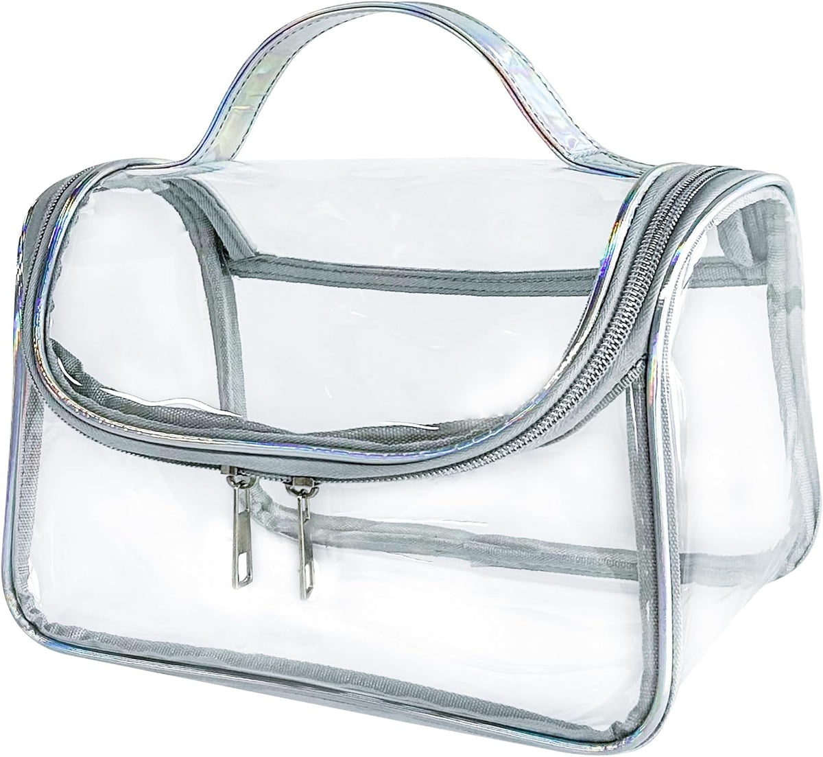Heavy Duty Clear Travel Makeup Bag, 9.05 x 5.9 x 5.51 inches, Transparent Waterproof Toiletry Organizer with Handle PVC Cosmetic Wash Bath Storage Bag (Clear)