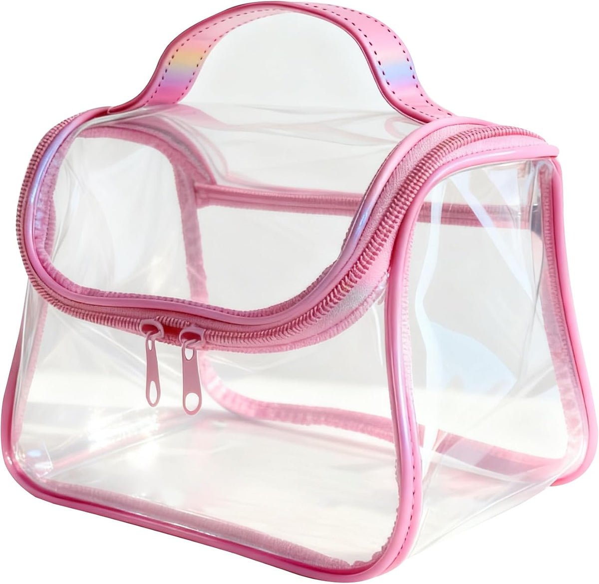 Heavy Duty Clear Travel Makeup Bag, 9.05 x 5.9 x 5.51 inches, Transparent Waterproof Toiletry Organizer with Handle PVC Cosmetic Wash Bath Storage Bag (Clear)
