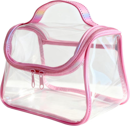 Heavy Duty Clear Travel Makeup Bag, 9.05 x 5.9 x 5.51 inches, Transparent Waterproof Toiletry Organizer with Handle PVC Cosmetic Wash Bath Storage Bag (Clear)