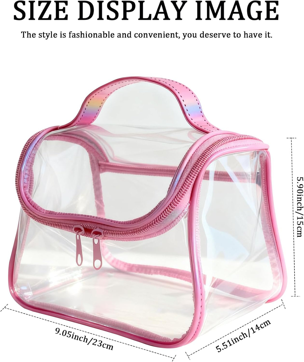 Heavy Duty Clear Travel Makeup Bag, 9.05 x 5.9 x 5.51 inches, Transparent Waterproof Toiletry Organizer with Handle PVC Cosmetic Wash Bath Storage Bag (Clear)
