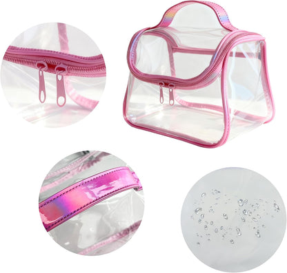 Heavy Duty Clear Travel Makeup Bag, 9.05 x 5.9 x 5.51 inches, Transparent Waterproof Toiletry Organizer with Handle PVC Cosmetic Wash Bath Storage Bag (Clear)