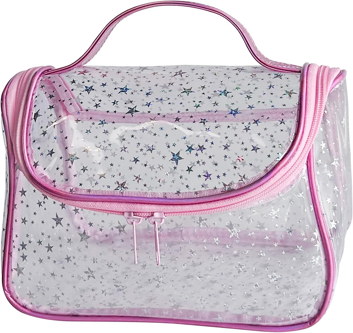 Heavy Duty Clear Travel Makeup Bag, 9.05 x 5.9 x 5.51 inches, Transparent Waterproof Toiletry Organizer with Handle PVC Cosmetic Wash Bath Storage Bag (Clear)