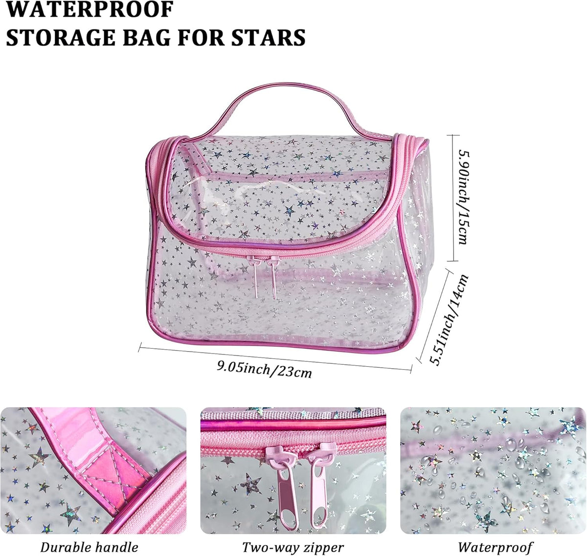 Heavy Duty Clear Travel Makeup Bag, 9.05 x 5.9 x 5.51 inches, Transparent Waterproof Toiletry Organizer with Handle PVC Cosmetic Wash Bath Storage Bag (Clear)