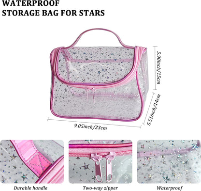 Heavy Duty Clear Travel Makeup Bag, 9.05 x 5.9 x 5.51 inches, Transparent Waterproof Toiletry Organizer with Handle PVC Cosmetic Wash Bath Storage Bag (Clear)