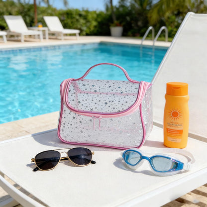 Heavy Duty Clear Travel Makeup Bag, 9.05 x 5.9 x 5.51 inches, Transparent Waterproof Toiletry Organizer with Handle PVC Cosmetic Wash Bath Storage Bag (Clear)