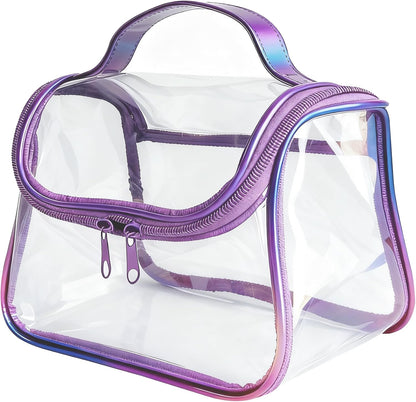Heavy Duty Clear Travel Makeup Bag, 9.05 x 5.9 x 5.51 inches, Transparent Waterproof Toiletry Organizer with Handle PVC Cosmetic Wash Bath Storage Bag (Clear)