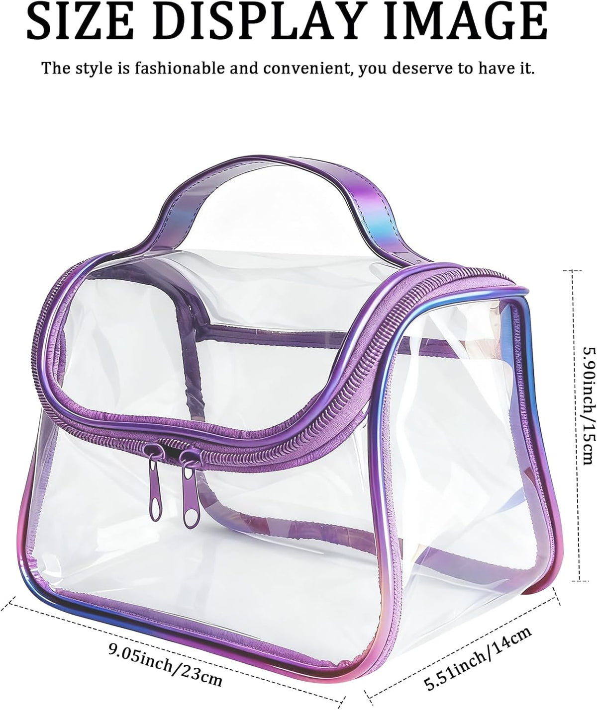 Heavy Duty Clear Travel Makeup Bag, 9.05 x 5.9 x 5.51 inches, Transparent Waterproof Toiletry Organizer with Handle PVC Cosmetic Wash Bath Storage Bag (Clear)