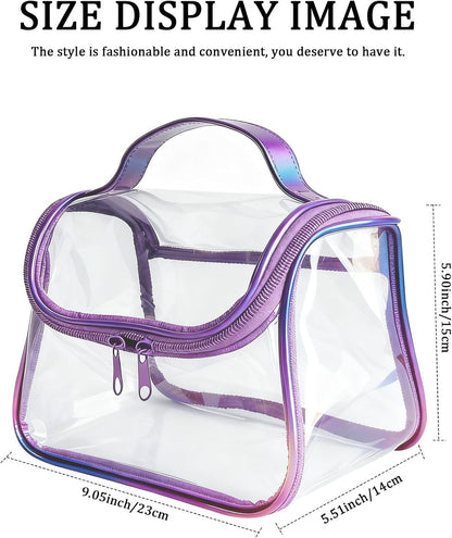 Heavy Duty Clear Travel Makeup Bag, 9.05 x 5.9 x 5.51 inches, Transparent Waterproof Toiletry Organizer with Handle PVC Cosmetic Wash Bath Storage Bag (Clear)