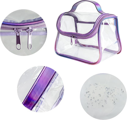 Heavy Duty Clear Travel Makeup Bag, 9.05 x 5.9 x 5.51 inches, Transparent Waterproof Toiletry Organizer with Handle PVC Cosmetic Wash Bath Storage Bag (Clear)