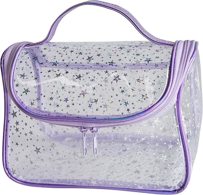 Heavy Duty Clear Travel Makeup Bag, 9.05 x 5.9 x 5.51 inches, Transparent Waterproof Toiletry Organizer with Handle PVC Cosmetic Wash Bath Storage Bag (Clear)