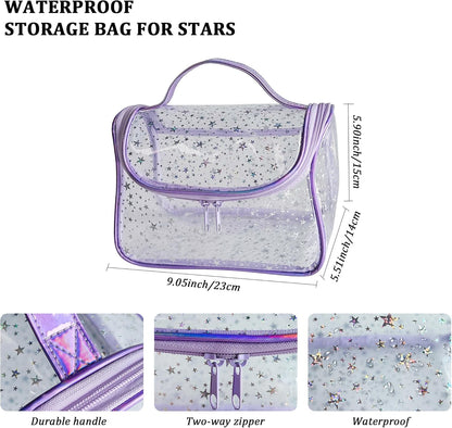 Heavy Duty Clear Travel Makeup Bag, 9.05 x 5.9 x 5.51 inches, Transparent Waterproof Toiletry Organizer with Handle PVC Cosmetic Wash Bath Storage Bag (Clear)