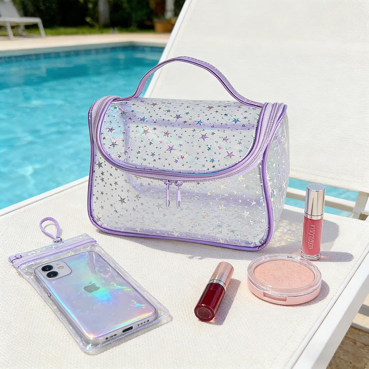Heavy Duty Clear Travel Makeup Bag, 9.05 x 5.9 x 5.51 inches, Transparent Waterproof Toiletry Organizer with Handle PVC Cosmetic Wash Bath Storage Bag (Clear)