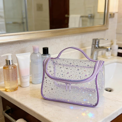 Heavy Duty Clear Travel Makeup Bag, 9.05 x 5.9 x 5.51 inches, Transparent Waterproof Toiletry Organizer with Handle PVC Cosmetic Wash Bath Storage Bag (Clear)