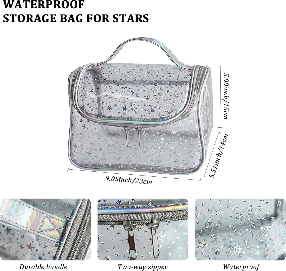 Heavy Duty Clear Travel Makeup Bag, 9.05 x 5.9 x 5.51 inches, Transparent Waterproof Toiletry Organizer with Handle PVC Cosmetic Wash Bath Storage Bag (Clear)