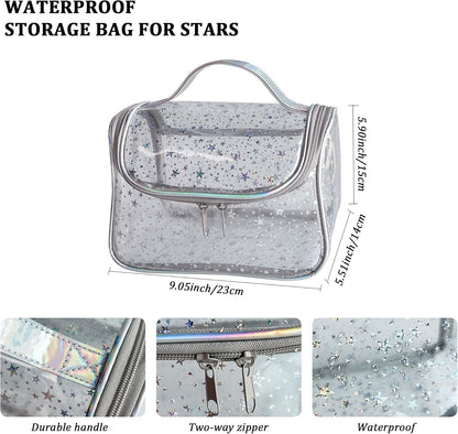 Heavy Duty Clear Travel Makeup Bag, 9.05 x 5.9 x 5.51 inches, Transparent Waterproof Toiletry Organizer with Handle PVC Cosmetic Wash Bath Storage Bag (Clear)