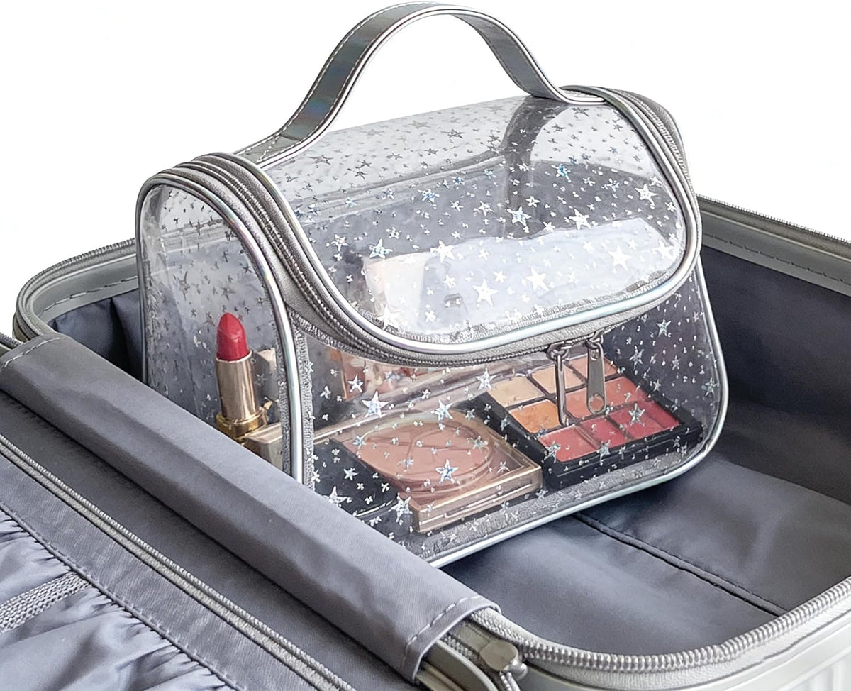 Heavy Duty Clear Travel Makeup Bag, 9.05 x 5.9 x 5.51 inches, Transparent Waterproof Toiletry Organizer with Handle PVC Cosmetic Wash Bath Storage Bag (Clear)