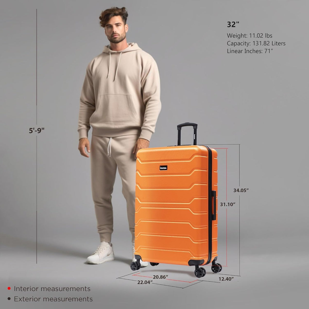 TREND Luggage with Spinner Wheels | Durable Lightweight Hardshell Suitcase, Travel bag with Handle and Trolley, 20-Inch Carry On Small Luggage | Orange