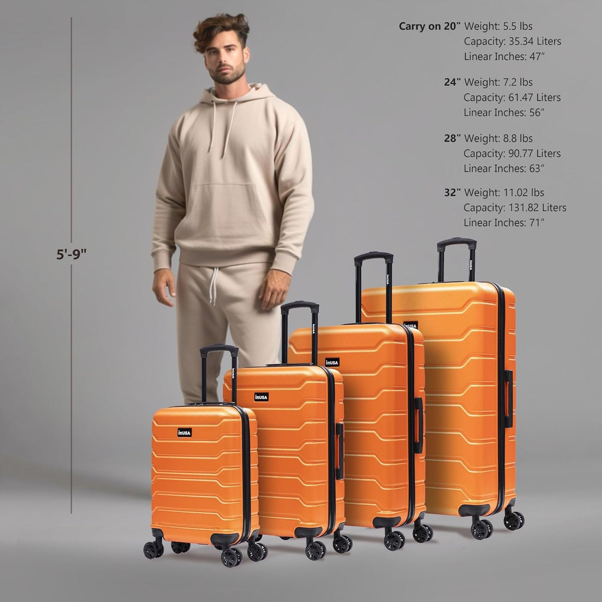 TREND Luggage with Spinner Wheels | Durable Lightweight Hardshell Suitcase, Travel bag with Handle and Trolley, 20-Inch Carry On Small Luggage | Orange