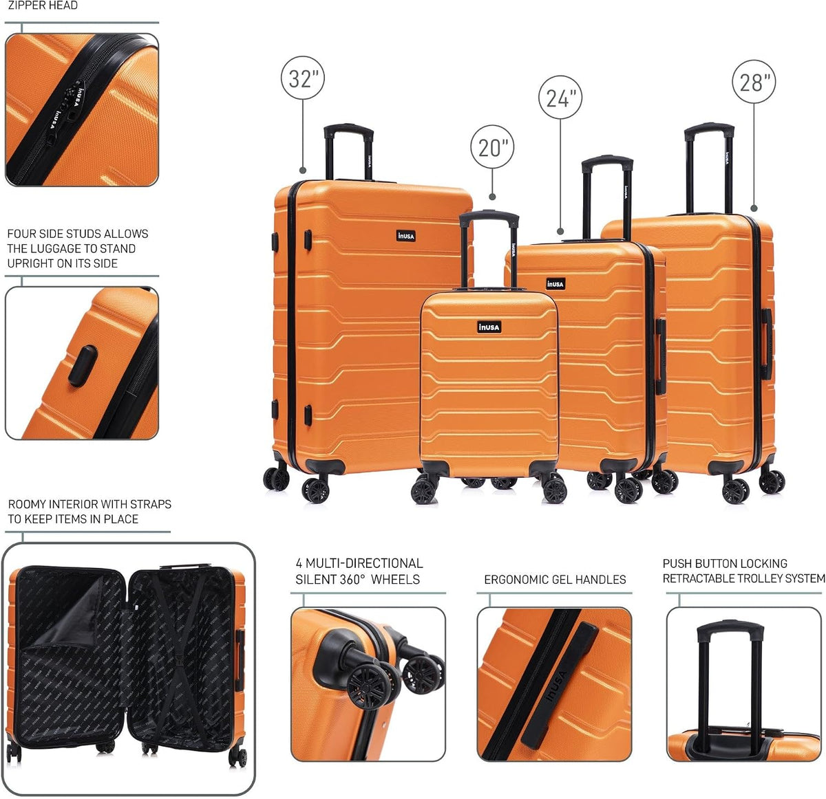 TREND Luggage with Spinner Wheels | Durable Lightweight Hardshell Suitcase, Travel bag with Handle and Trolley, 20-Inch Carry On Small Luggage | Orange