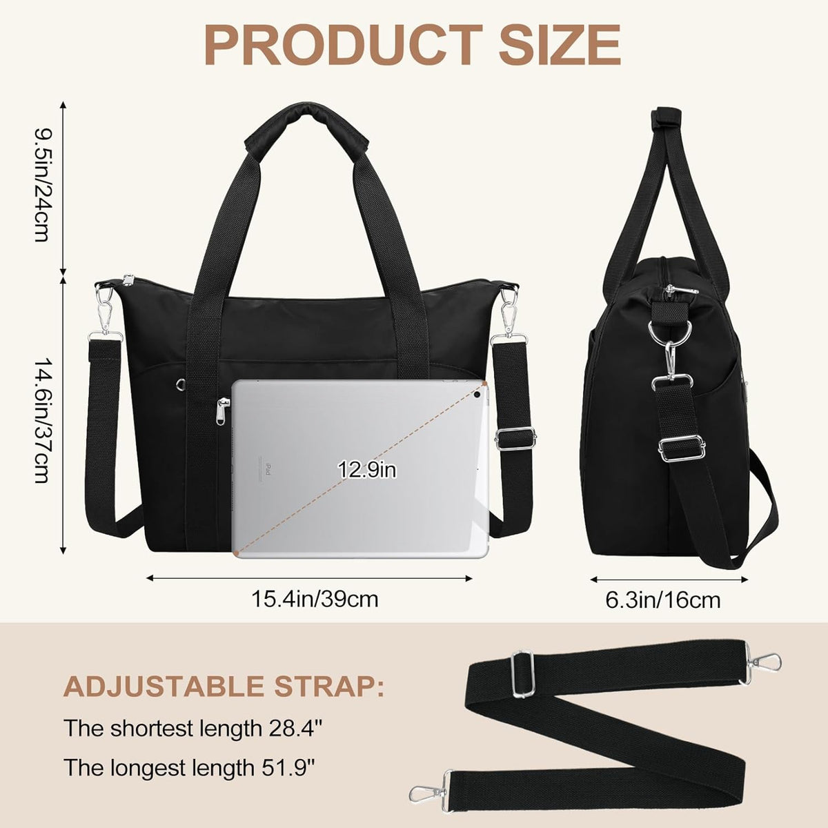Small Travel Gym Duffel Bag for Women, Weekender Overnight Bag | Waterproof, Nylon, Personal Item Carry on Bags, for Airplanes, Hospital, Sports, Fitness, Dance, Mommy Tote