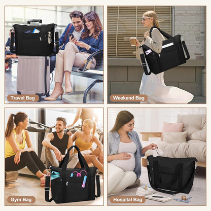 Small Travel Gym Duffel Bag for Women, Weekender Overnight Bag | Waterproof, Nylon, Personal Item Carry on Bags, for Airplanes, Hospital, Sports, Fitness, Dance, Mommy Tote