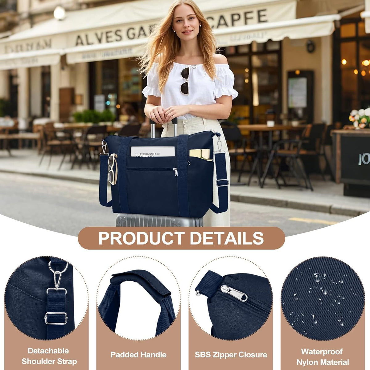 Small Travel Gym Duffel Bag for Women, Weekender Overnight Bag | Waterproof, Nylon, Personal Item Carry on Bags, for Airplanes, Hospital, Sports, Fitness, Dance, Mommy Tote