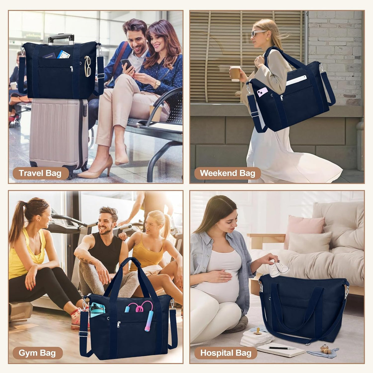 Small Travel Gym Duffel Bag for Women, Weekender Overnight Bag | Waterproof, Nylon, Personal Item Carry on Bags, for Airplanes, Hospital, Sports, Fitness, Dance, Mommy Tote