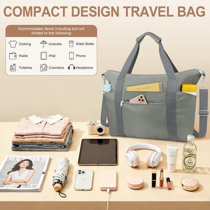 Small Travel Gym Duffel Bag for Women, Weekender Overnight Bag | Waterproof, Nylon, Personal Item Carry on Bags, for Airplanes, Hospital, Sports, Fitness, Dance, Mommy Tote