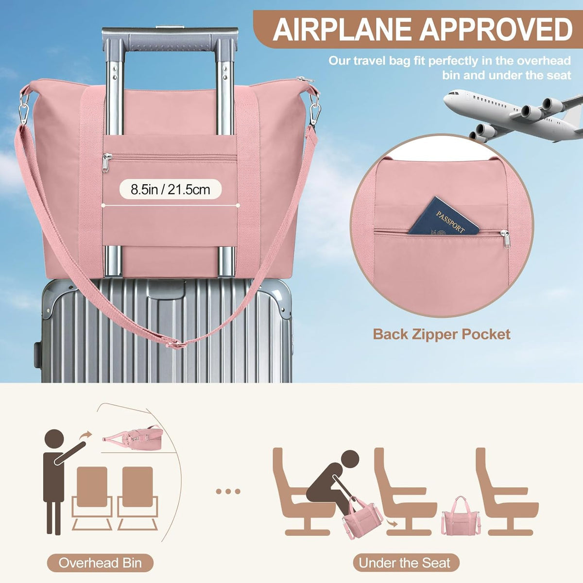 Small Travel Gym Duffel Bag for Women, Weekender Overnight Bag | Waterproof, Nylon, Personal Item Carry on Bags, for Airplanes, Hospital, Sports, Fitness, Dance, Mommy Tote