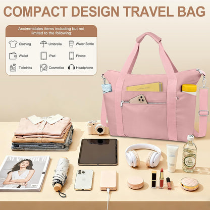 Small Travel Gym Duffel Bag for Women, Weekender Overnight Bag | Waterproof, Nylon, Personal Item Carry on Bags, for Airplanes, Hospital, Sports, Fitness, Dance, Mommy Tote
