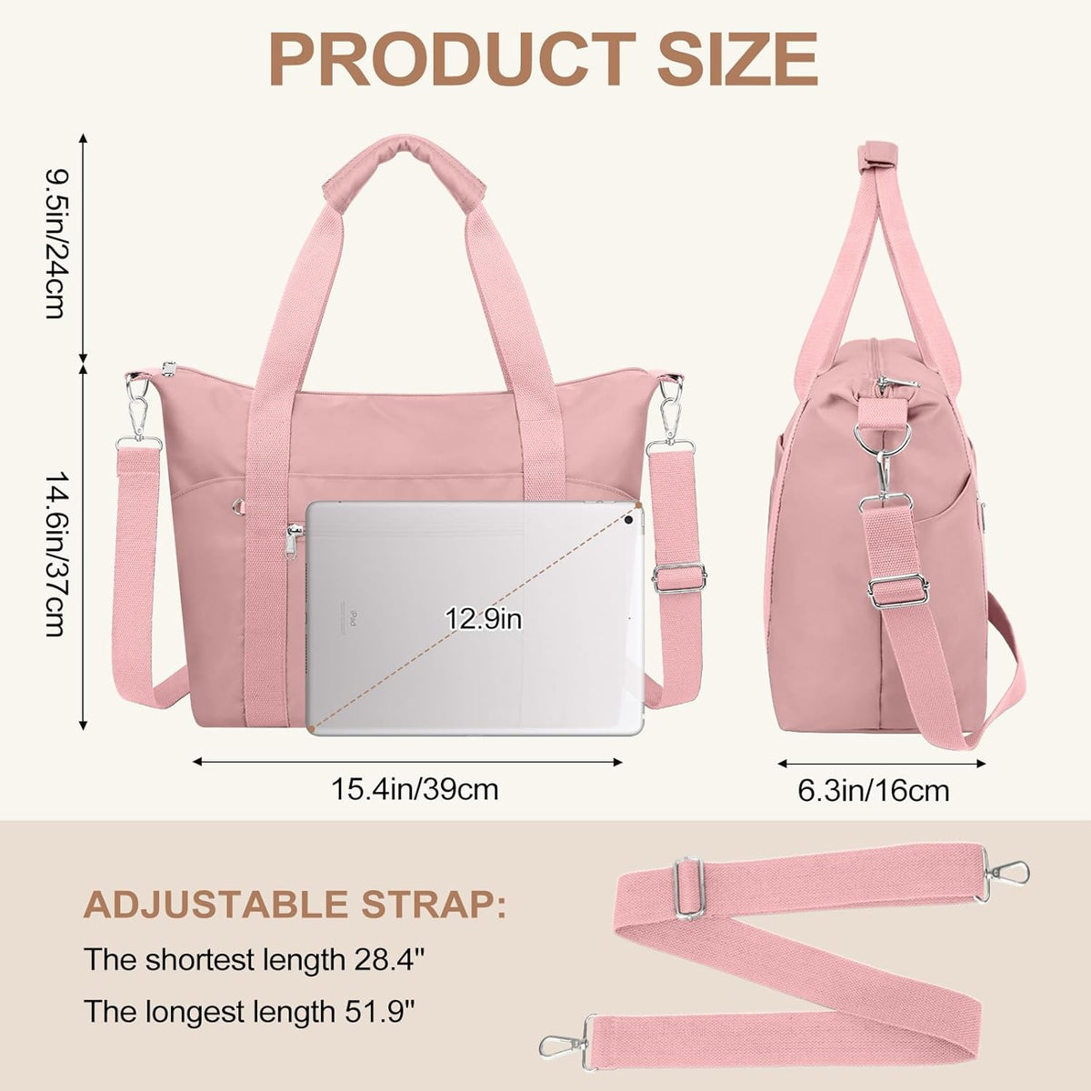 Small Travel Gym Duffel Bag for Women, Weekender Overnight Bag | Waterproof, Nylon, Personal Item Carry on Bags, for Airplanes, Hospital, Sports, Fitness, Dance, Mommy Tote