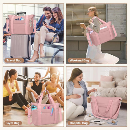 Small Travel Gym Duffel Bag for Women, Weekender Overnight Bag | Waterproof, Nylon, Personal Item Carry on Bags, for Airplanes, Hospital, Sports, Fitness, Dance, Mommy Tote