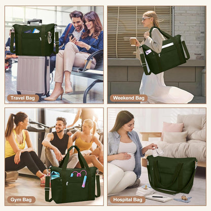 Small Travel Gym Duffel Bag for Women, Weekender Overnight Bag | Waterproof, Nylon, Personal Item Carry on Bags, for Airplanes, Hospital, Sports, Fitness, Dance, Mommy Tote
