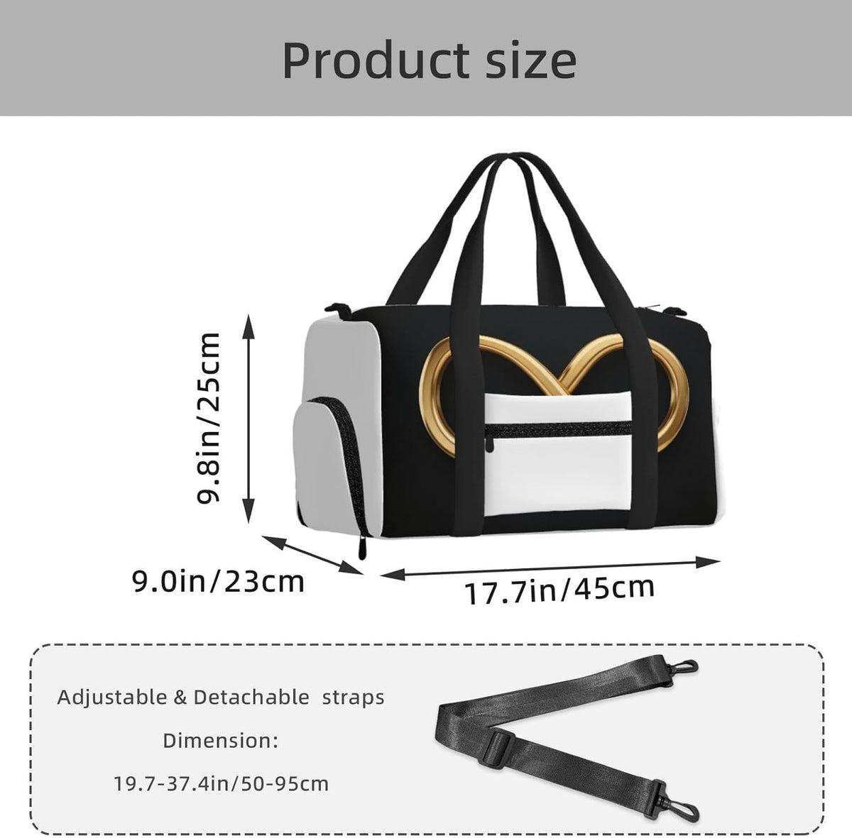 Flat Infinity Sign Duffel Bag with Shoe Compartment-Sports Gym Weekender for Men Women, Waterproof Travel Tote with Wet Pocket for Dirty Shoes