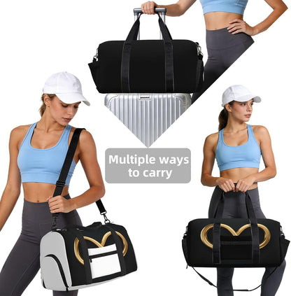Flat Infinity Sign Duffel Bag with Shoe Compartment-Sports Gym Weekender for Men Women, Waterproof Travel Tote with Wet Pocket for Dirty Shoes