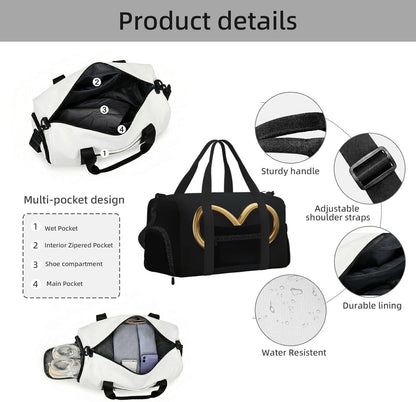 Flat Infinity Sign Duffel Bag with Shoe Compartment-Sports Gym Weekender for Men Women, Waterproof Travel Tote with Wet Pocket for Dirty Shoes