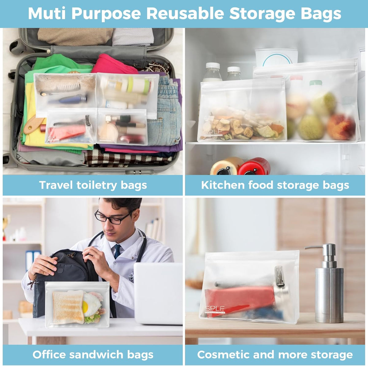 4 Pack Leakproof Clear Toiletry bags, TSA Approved Quart Size Zipper Bags, BPA Free Travel Makeup Cosmetic Bags for Women Men, Carry on Airport Airline Compliant Bags