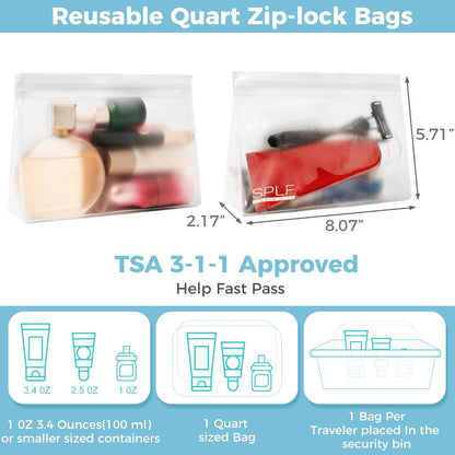 4 Pack Leakproof Clear Toiletry bags, TSA Approved Quart Size Zipper Bags, BPA Free Travel Makeup Cosmetic Bags for Women Men, Carry on Airport Airline Compliant Bags