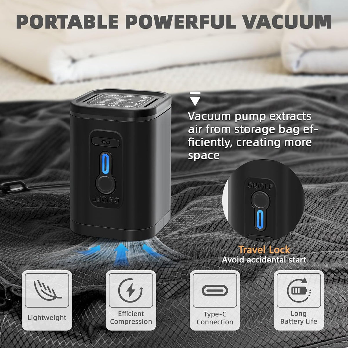 Travel Vacuum Bags for Luggage with Wireless Pump, Reusable Space Saver 33L Compression Clothing Packing Storage Organizer Cube for Carry On Suitcases and Backpack, IP67 Waterproof (1PC+1 Pump)
