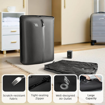 Travel Vacuum Bags for Luggage with Wireless Pump, Reusable Space Saver 33L Compression Clothing Packing Storage Organizer Cube for Carry On Suitcases and Backpack, IP67 Waterproof (1PC+1 Pump)