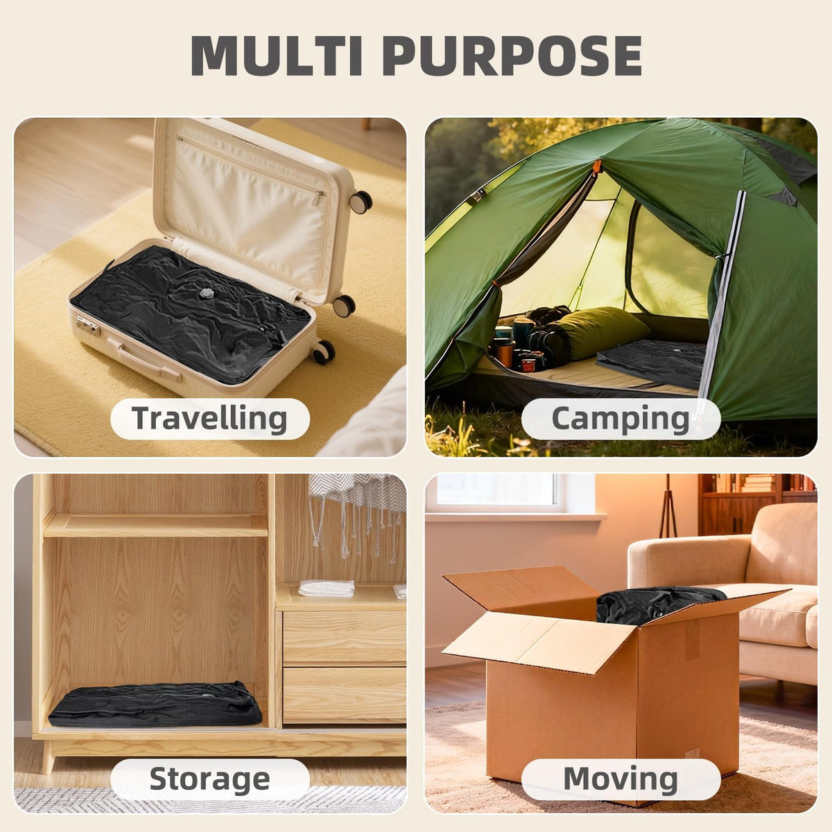 Travel Vacuum Bags for Luggage with Wireless Pump, Reusable Space Saver 33L Compression Clothing Packing Storage Organizer Cube for Carry On Suitcases and Backpack, IP67 Waterproof (1PC+1 Pump)