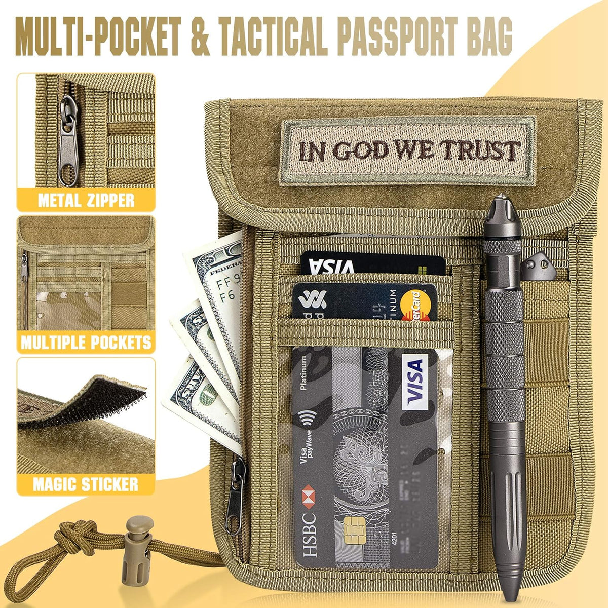 Travel Neck Wallet Tactical Passport Holder ID Card Organizer | Nylon Travel Phone Pouch